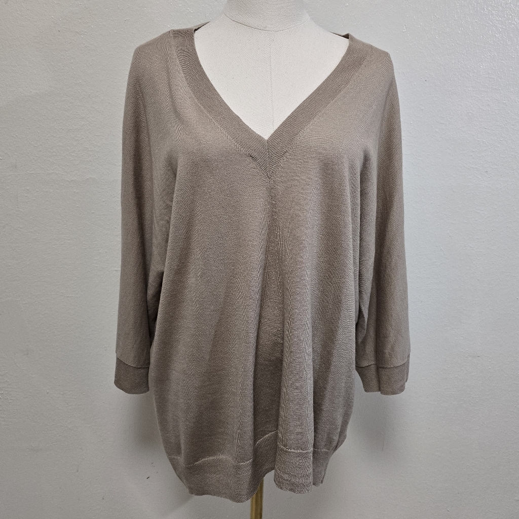 Brochu Walker V-Neck Cashmere Wool Silk Lightweight Sweater Size Large